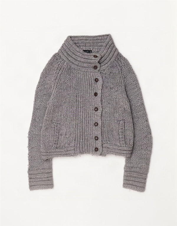 Zara Dame Cardigan Sweater UK 14 Medium Grå Akryl