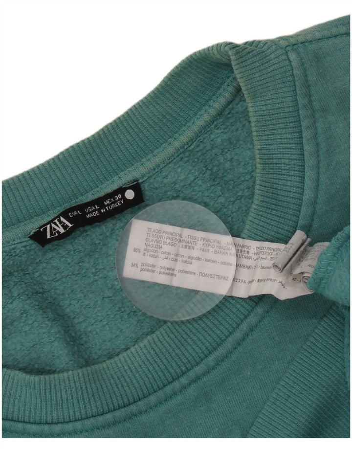 Zara Womens Graphic Oversized Sweatshirt Jumper UK 16 Large Blue Cotton