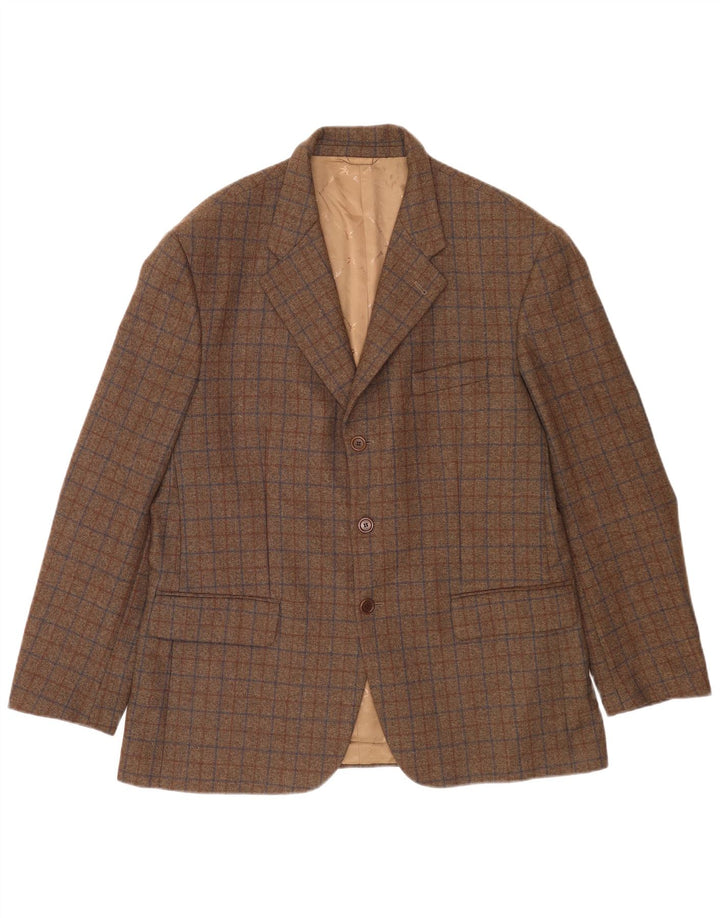 Brooksfield Mens 3 Button Blazer Jacket UK 40 Large Brown Check Wool