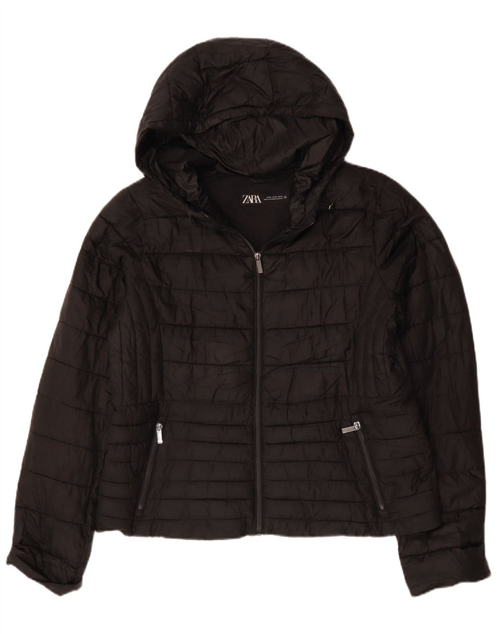 Zara Womens Hooded Padded Jacket UK 18 XL Black Polyester