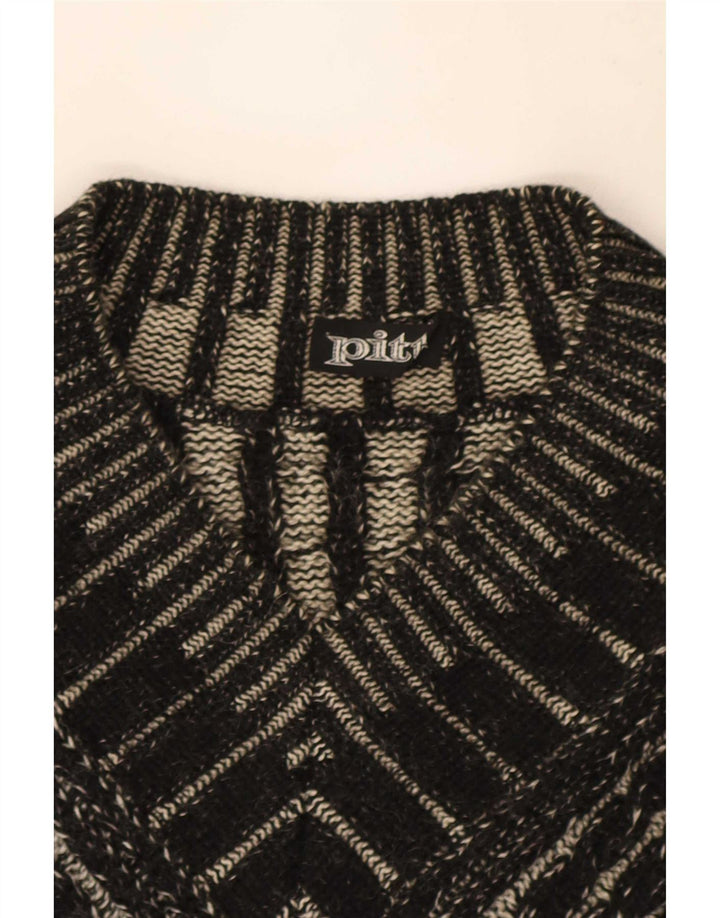 Pitti Mens V-Neck Jumper Sweater Large Black Geometric