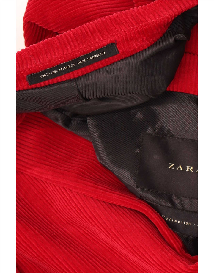 Zara Mens 2 Button Corduroy Blazer Jacket EU 54 XL Red Cotton