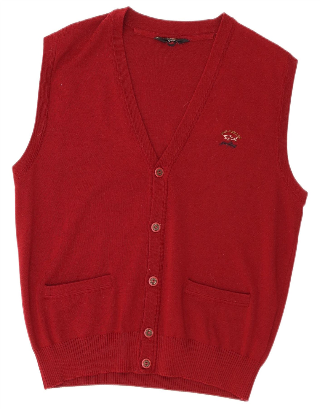 Paul & Shark Mens Sleeveless Cardigan Sweater Medium Burgundy Wool