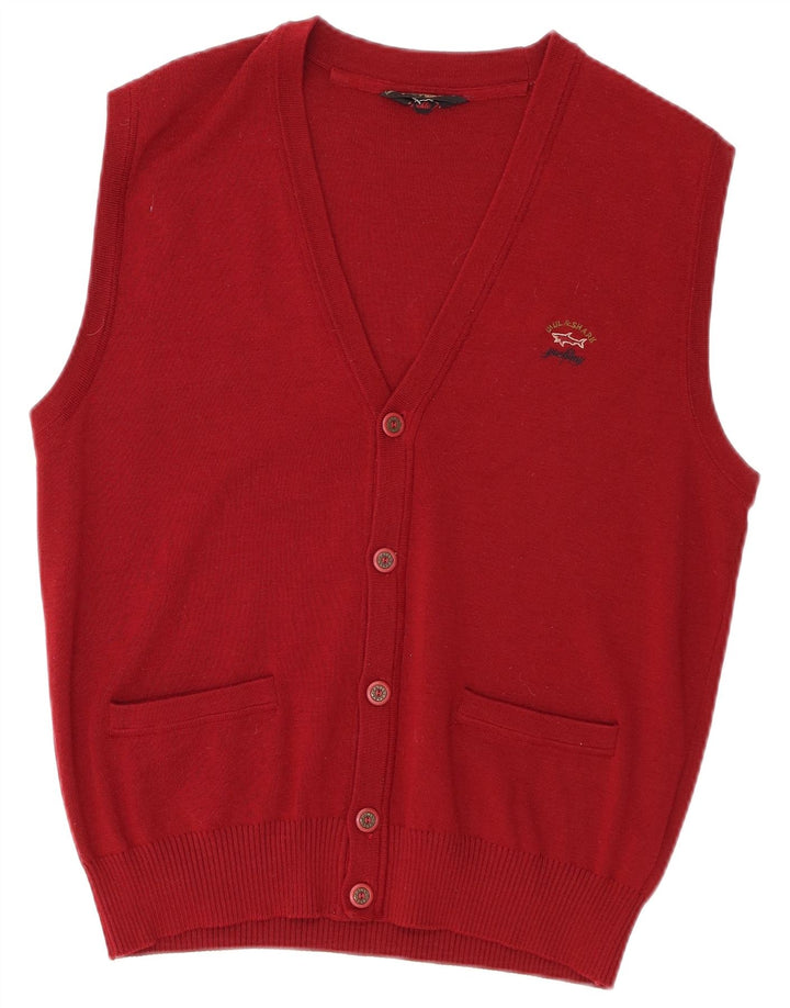 Paul & Shark Mens Sleeveless Cardigan Sweater Medium Burgundy Wool