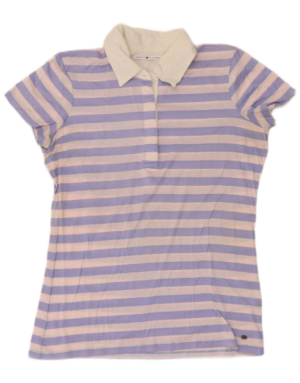 Polo da donna Tommy Hilfiger UK 12 cotone a righe viola medio