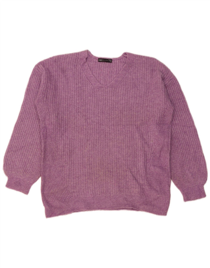 Marks & Spencer Womens Oversized V-Neck Jumper Sweater UK 14 Medium Purple