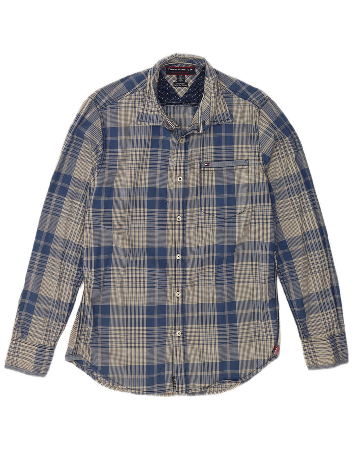 TOMMY HILFIGER Herre Custom Fit skjorte, lille blå ternet bomuld