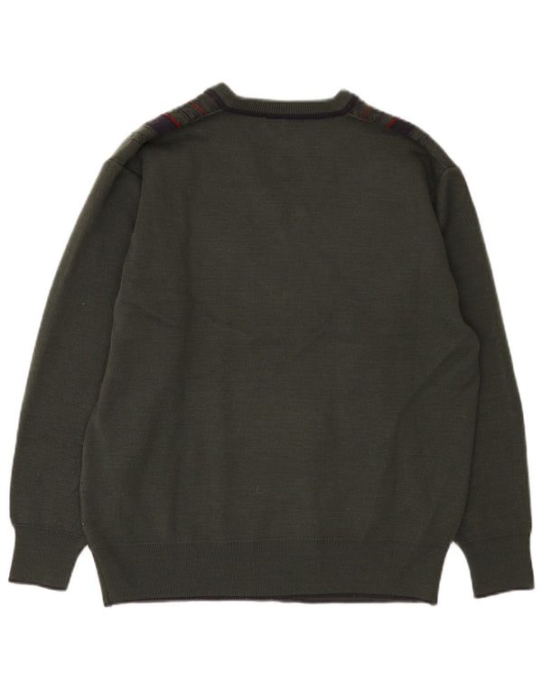 Gabicci Mens V-Neck Jumper Sweater Medium Khaki Colourblock Wool
