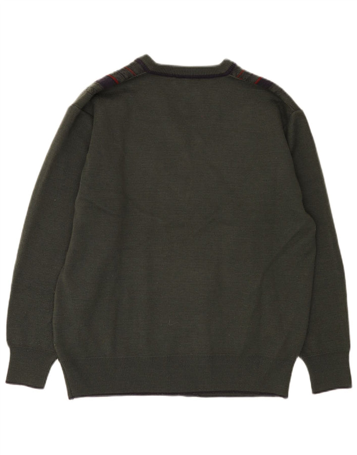 Gabicci Mens V-Neck Jumper Sweater Medium Khaki Colourblock Wool