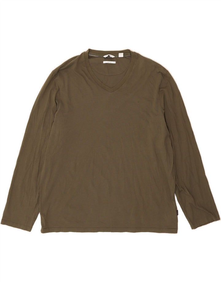 CALVIN KLEIN Mens Top Long Sleeve 2XL Green Cotton Vintage Calvin Klein and Second-Hand Calvin Klein from Messina Hembry 