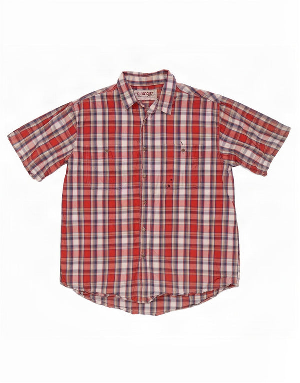 Wrangler Mens Short Sleeve Shirt XL Red Check Cotton