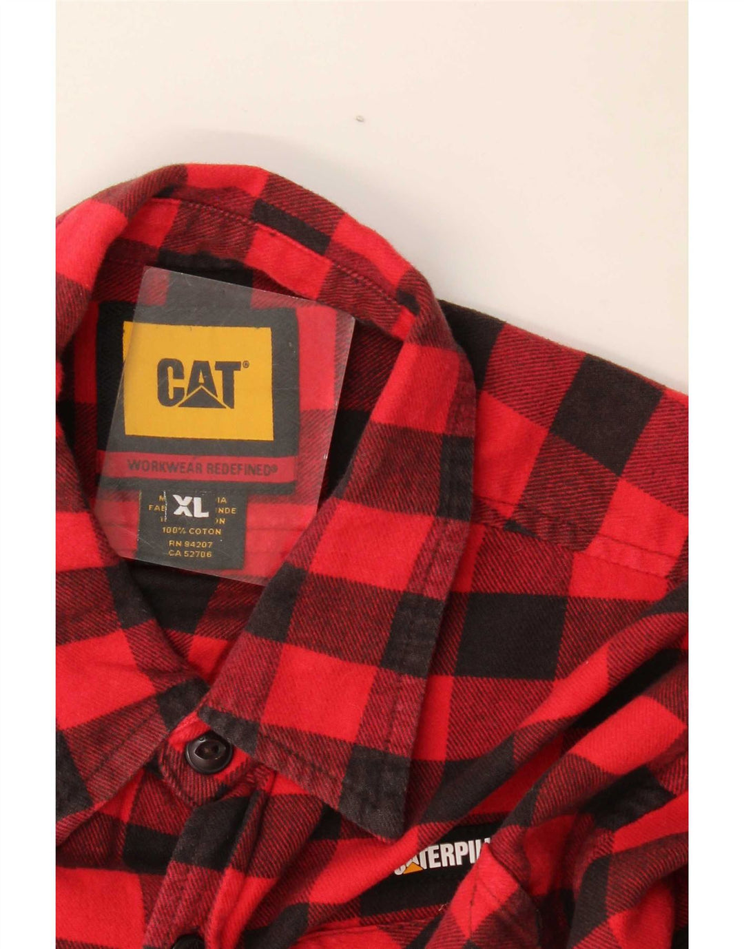 Caterpillar Mens Flannel Shirt XL Red Gingham Cotton