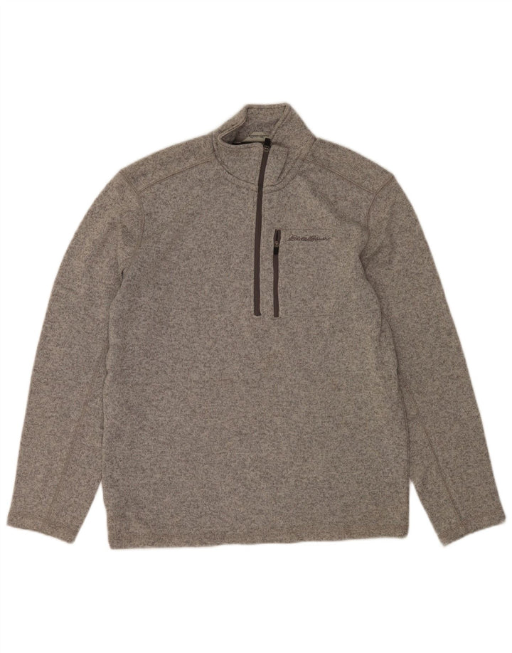 Eddie Bauer Mens Zip Neck Sweatshirt Jumper Medium Grey Flecked Polyester