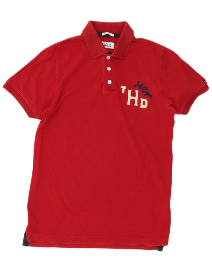 Tommy Hilfiger Mens Graphic Polo Shirt Small Red Cotton