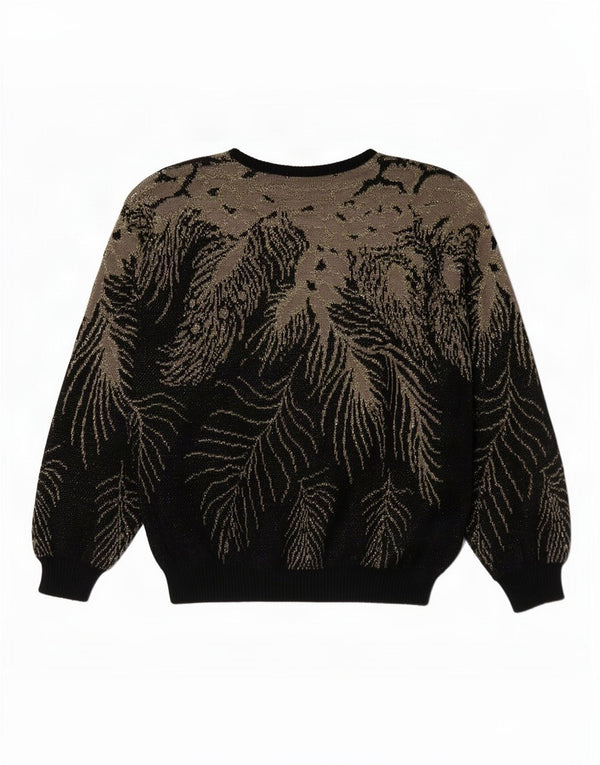Vintage Damen Pullover mit Rundhalsausschnitt, Gr. 16, groß, schwarz, geblümt