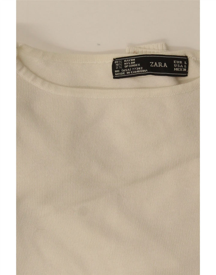 Zara Womens Crop Top Long Sleeve UK 14 Large Off White Rayon