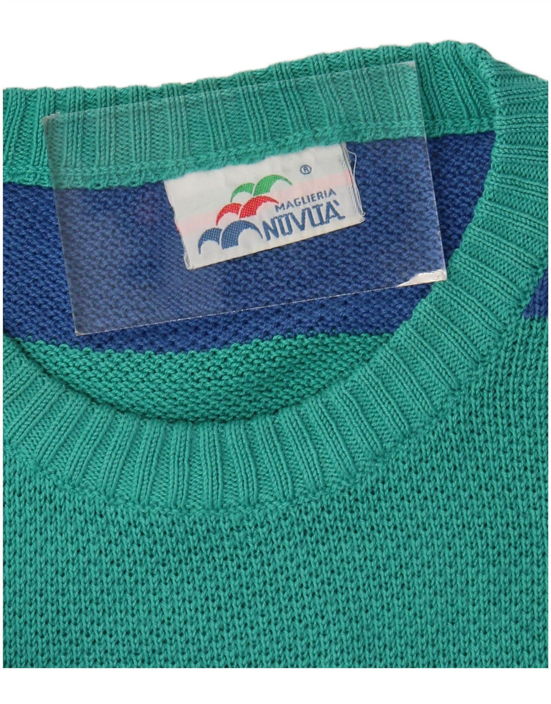 Vintage Mens Crew Neck Jumper Sweater Large Blue Striped
