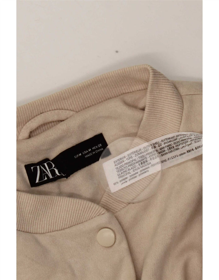 Zara Womens Oversized Bomber Jacket UK 14 Médio Bege Poliéster