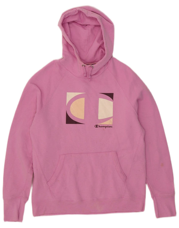 Champion Womens Graphic Hoodie Jumper UK 14 Medium Pink