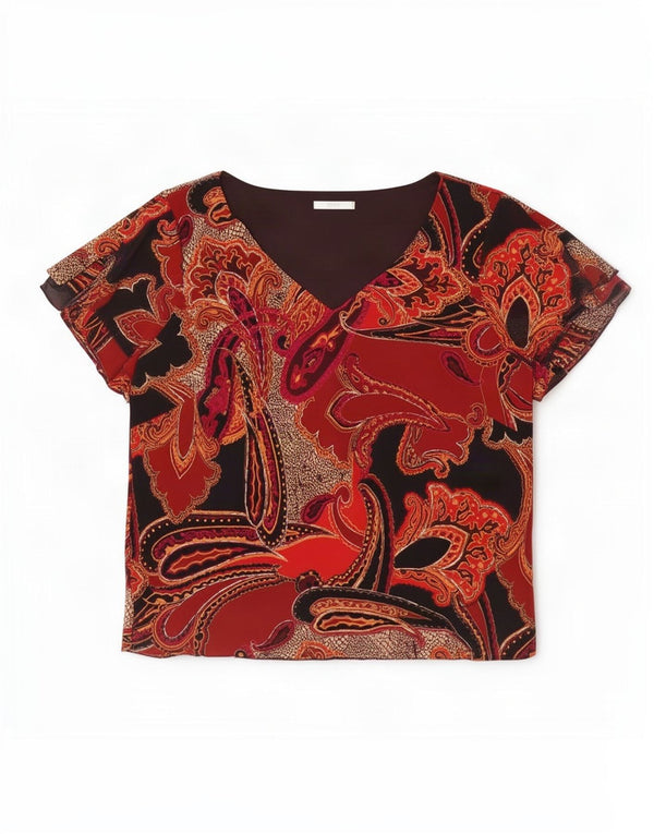 Marks & Spencer Blusa para Mujer Top UK 20 2XL Poliéster Paisley Negro