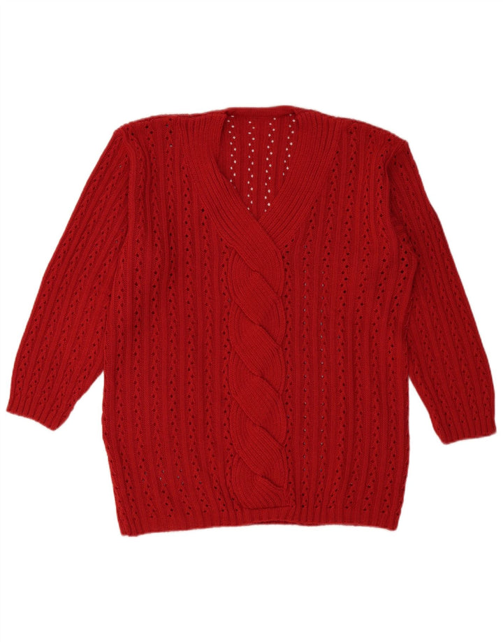 Vintage Womens V-Neck Jumper Sweater UK 16 Large Red