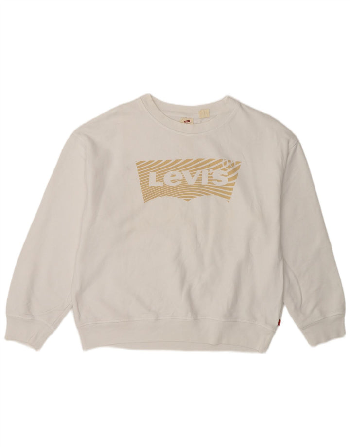 Levi's Donna Felpa oversize con grafica Maglione UK 14 Cotone bianco medio