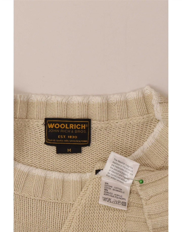 Woolrich Mens Graphic Boat Neck Jumper Sweater Medium Off White Striped