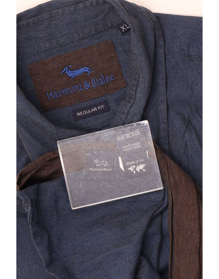Harmont & Blaine Mens Regular Fit Shirt XL Navy Blue Cotton