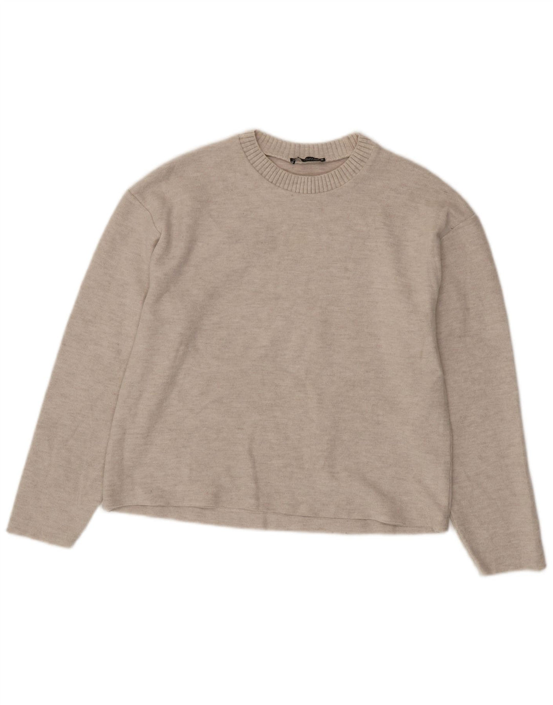 ZARA Womens Oversized Boat Neck Jumper Sweater UK 10 Small Beige Polyester