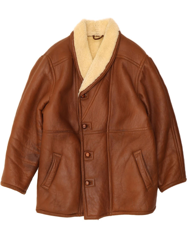 VINTAGE Chaqueta de piel de oveja para hombre IT 52 XL Marrón Shearling