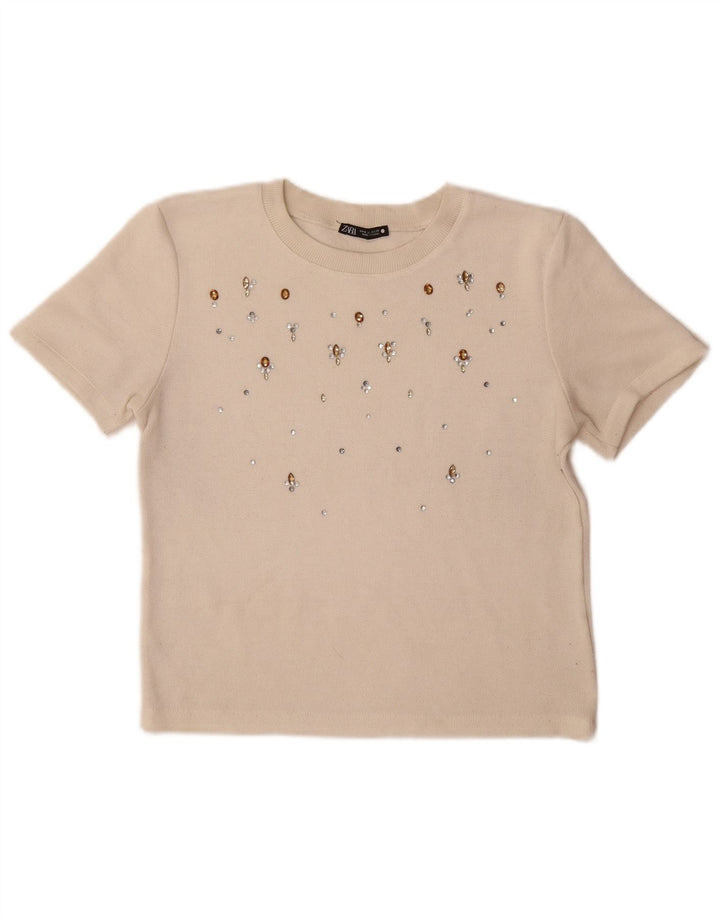 T-shirt damski Zara Top UK 12 średni beż