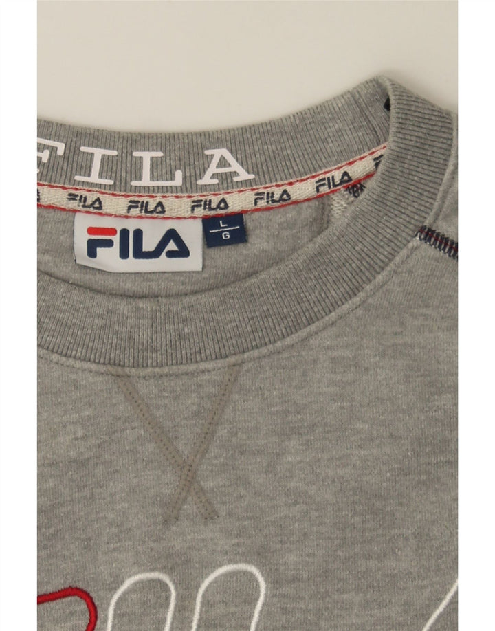 FILA Mens Graphic Sweatshirt Jumper Large Grey Cotton Vintage Fila and Second-Hand Fila from Messina Hembry 