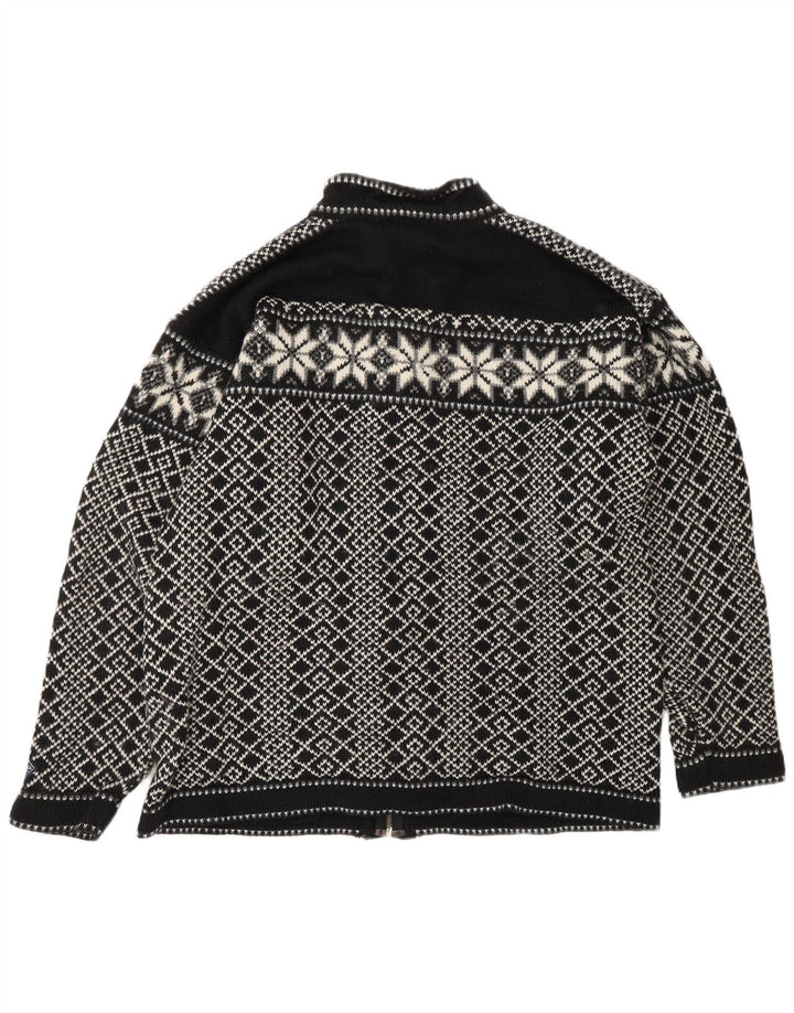 VINTAGE Herre cardigan sweater Large Black Fair Isle