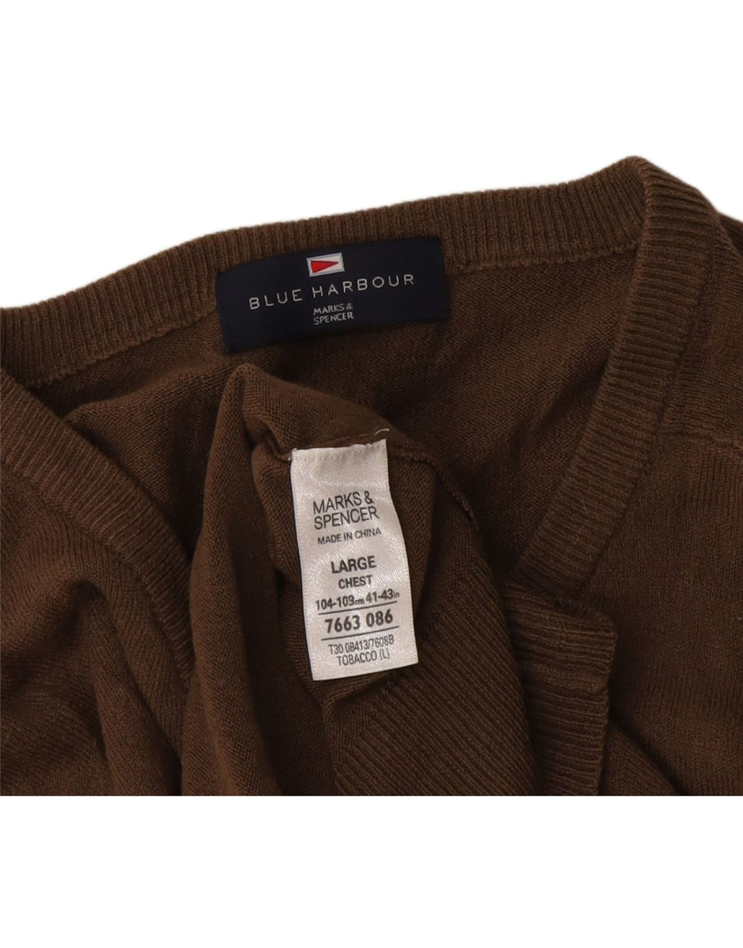 Marks & Spencer Mens Blue Harbour V-Neck Jumper Sweater Large Brown Acrylic