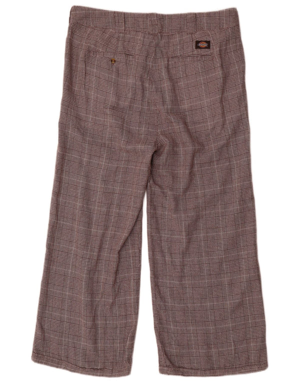 Dickies Dame Relaxed Fit Cropped Trousers US 14 XL W34 L26 Brun Plaid