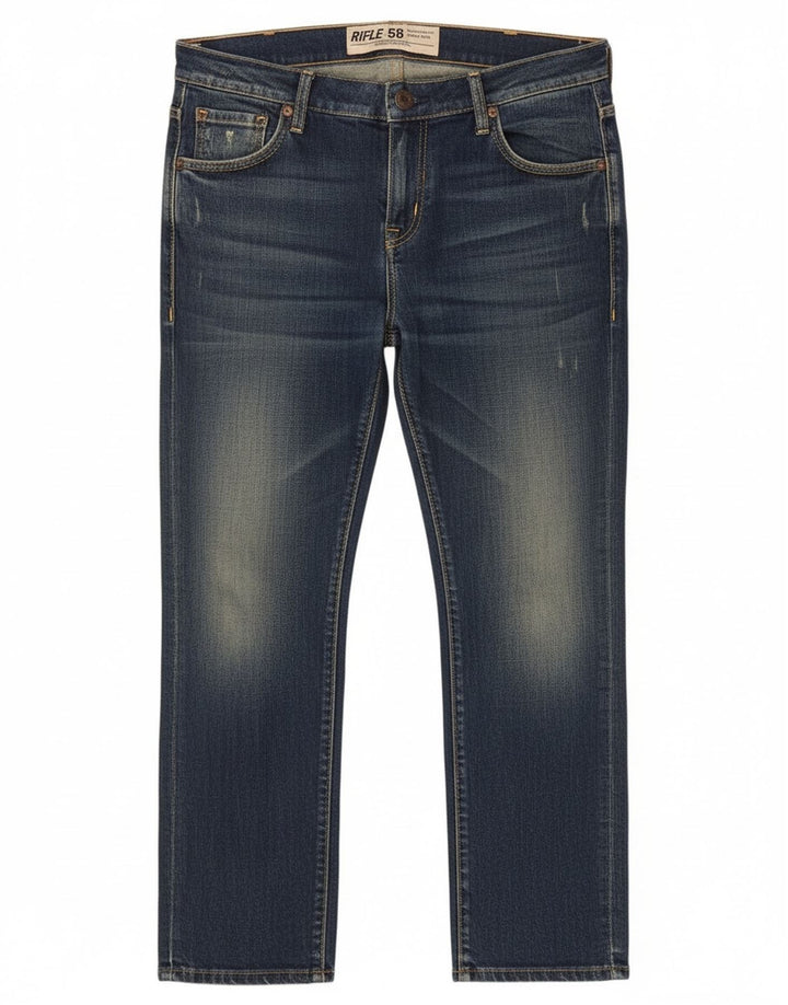 Rifle Mens Cropped Jeans W30 L25 Navy Blue Cotton