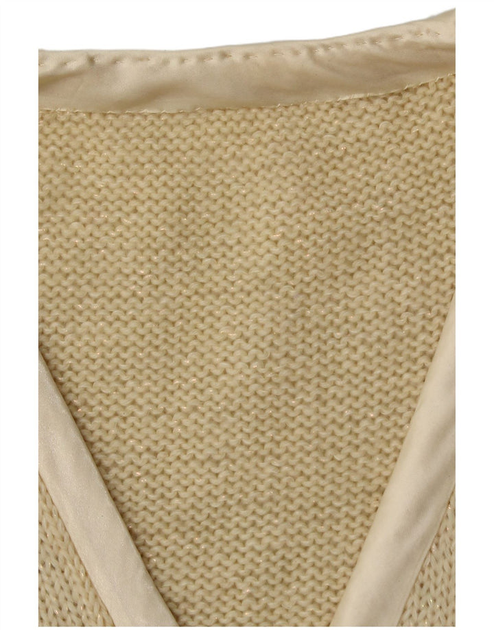 Vintage Womens V-Neck Jumper Sweater UK 14 Medium Beige