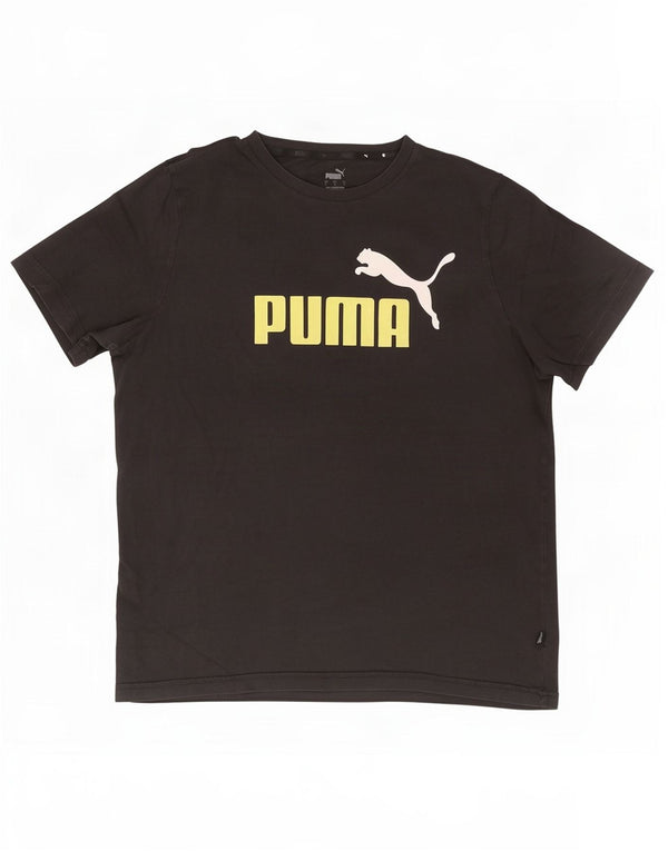Puma Mens Graphic T-Shirt Top Grande Algodão Preto