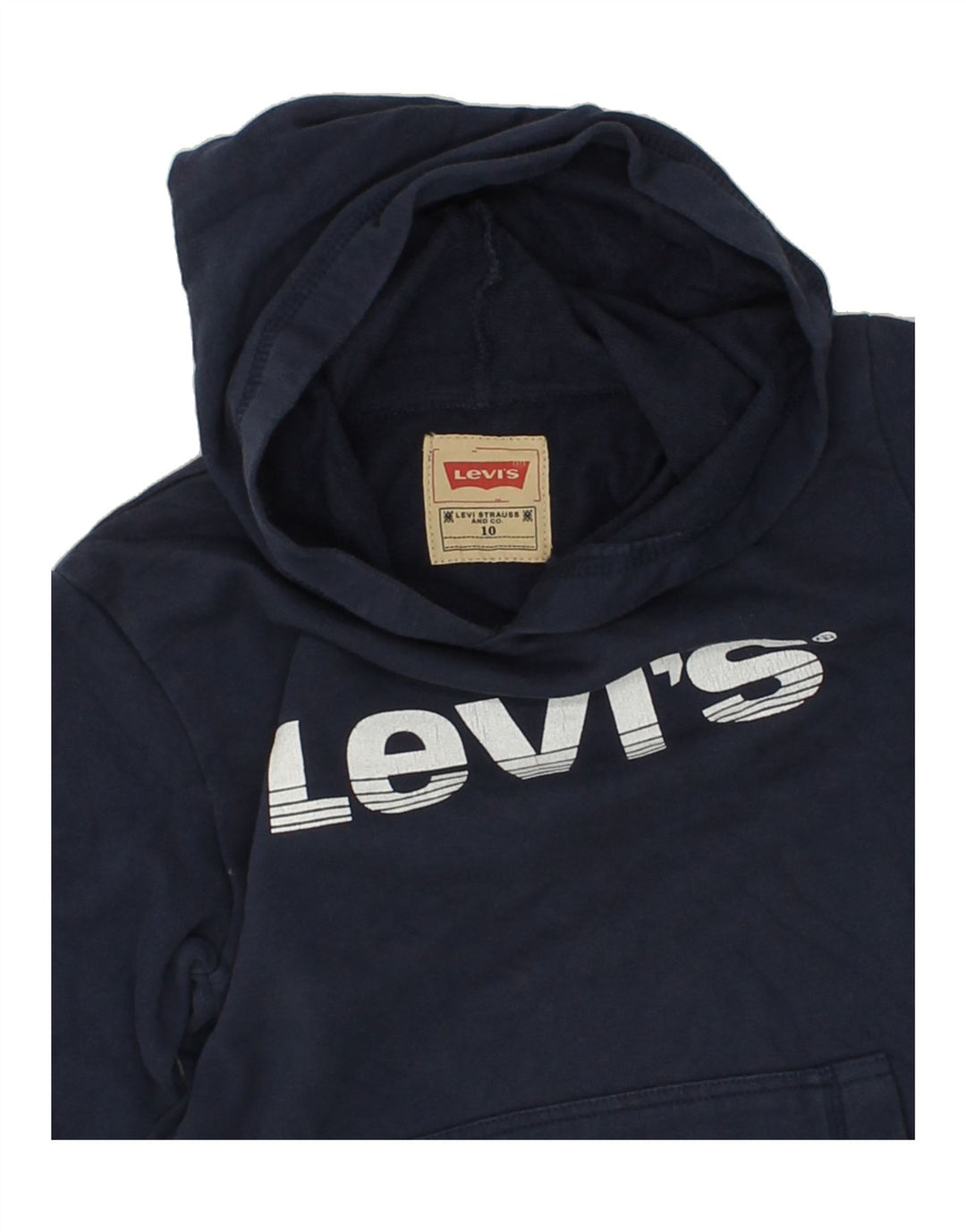 LEVI'S Boys Graphic Hoodie Jumper 9-10 Years Navy Blue Cotton Vintage Levi's and Second-Hand Levi's from Messina Hembry 
