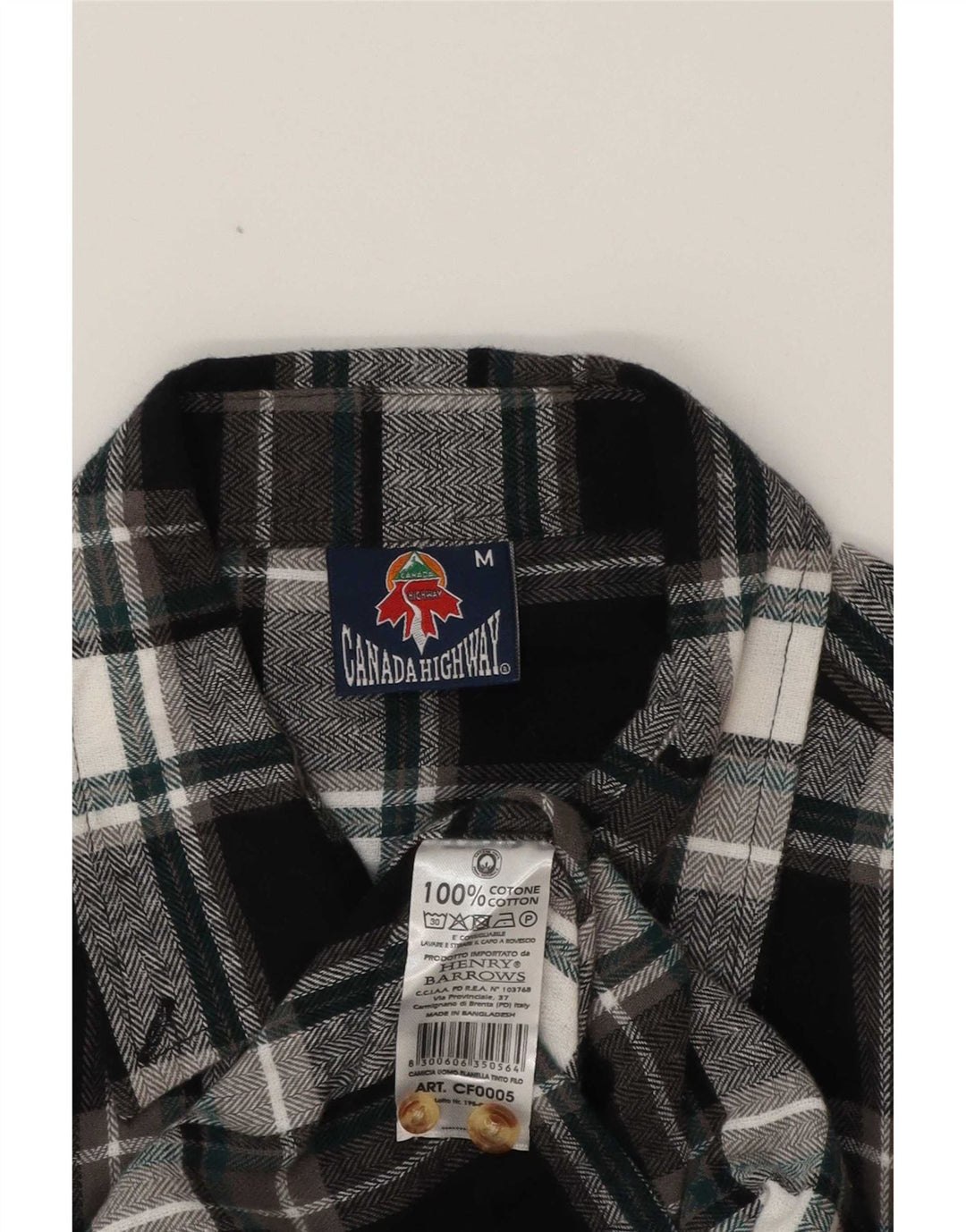 Vintage Mens Flannel Shirt Medium Black Check Cotton