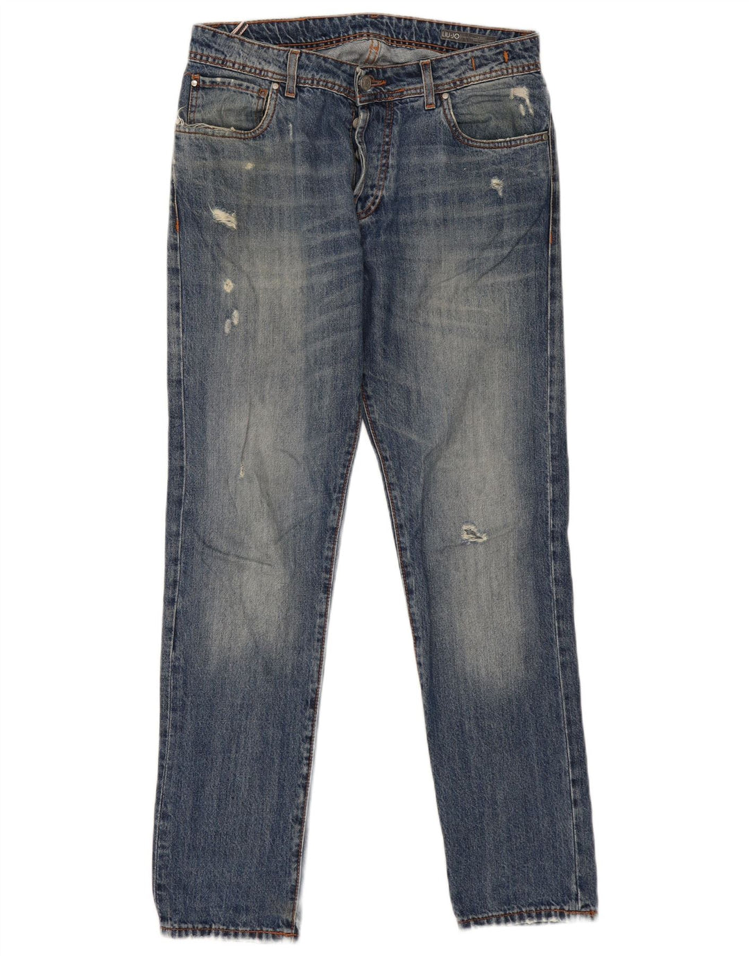 Liu Jo Mens Distressed Regular Slim Jeans W34 L32 Blue Cotton