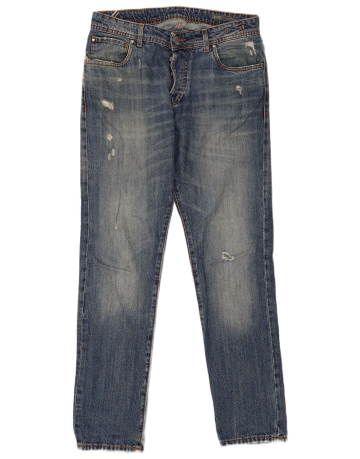 Liu Jo Mens Distressed Regular Slim Jeans W34 L32 Blue Cotton