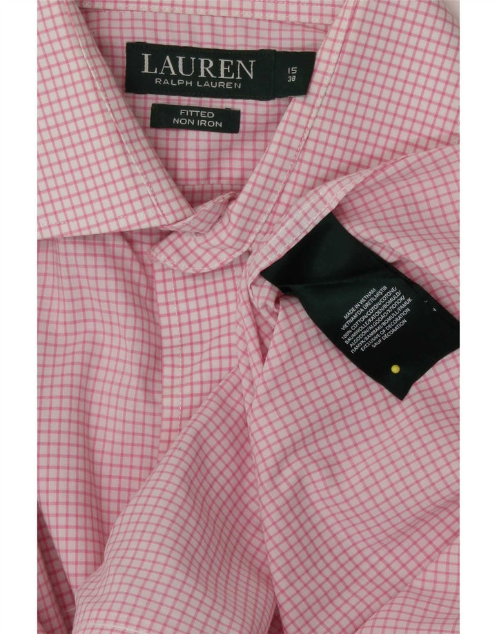 Ralph Lauren Mens Fitted Shirt Size 15 38 Medium Pink Check Cotton
