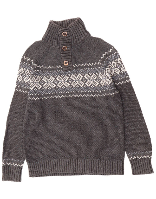 Fat Face Herre Button Neck Jumper Sweater Medium Grey Fair Isle Classic