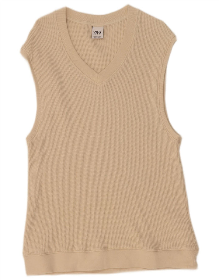 Zara Mens Vest Tank Top XL Beige Cotton