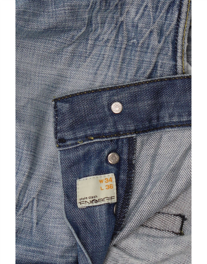 Energie Mens Distressed Straight Jeans W34 L36 Blue Cotton