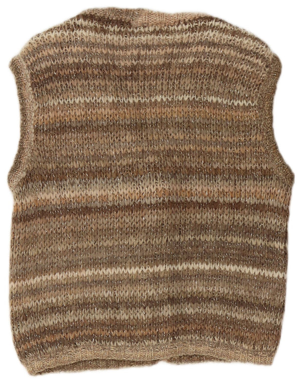 Vintage Womens Sleeveless Cardigan Sweater UK 10 Small Brown Striped