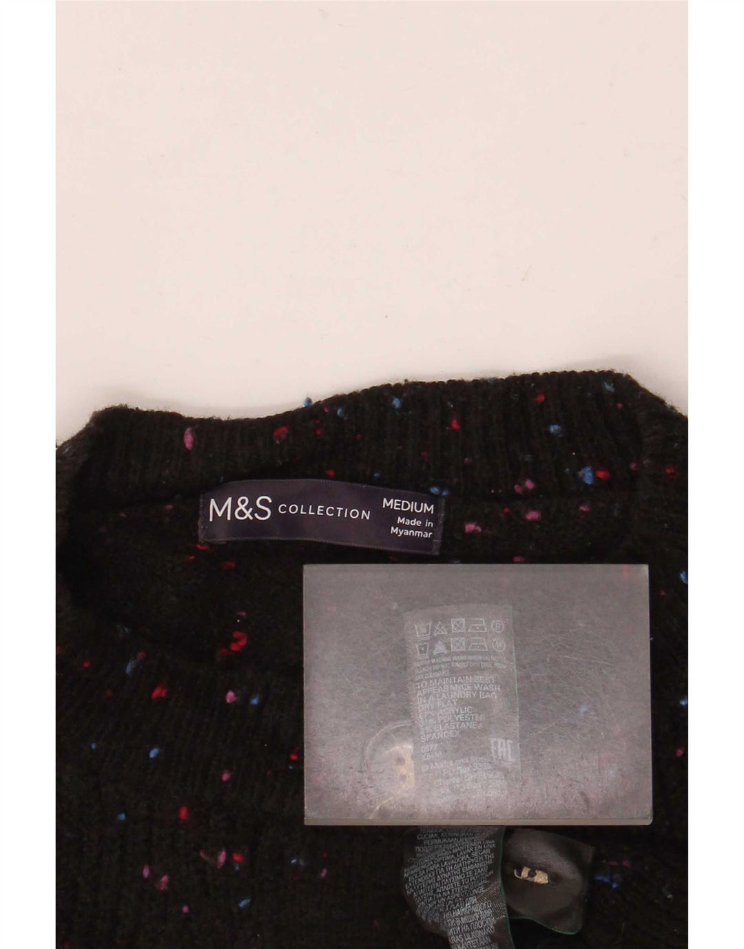 Marks & Spencer Womens Crop Cardigan Sweater UK 14 Medium Black Flecked