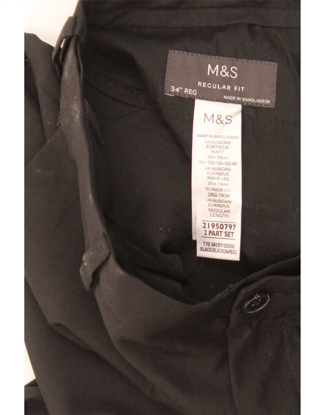 Marks & Spencer Mens Straight Regular Fit Chino Trousers W34 L31 Black
