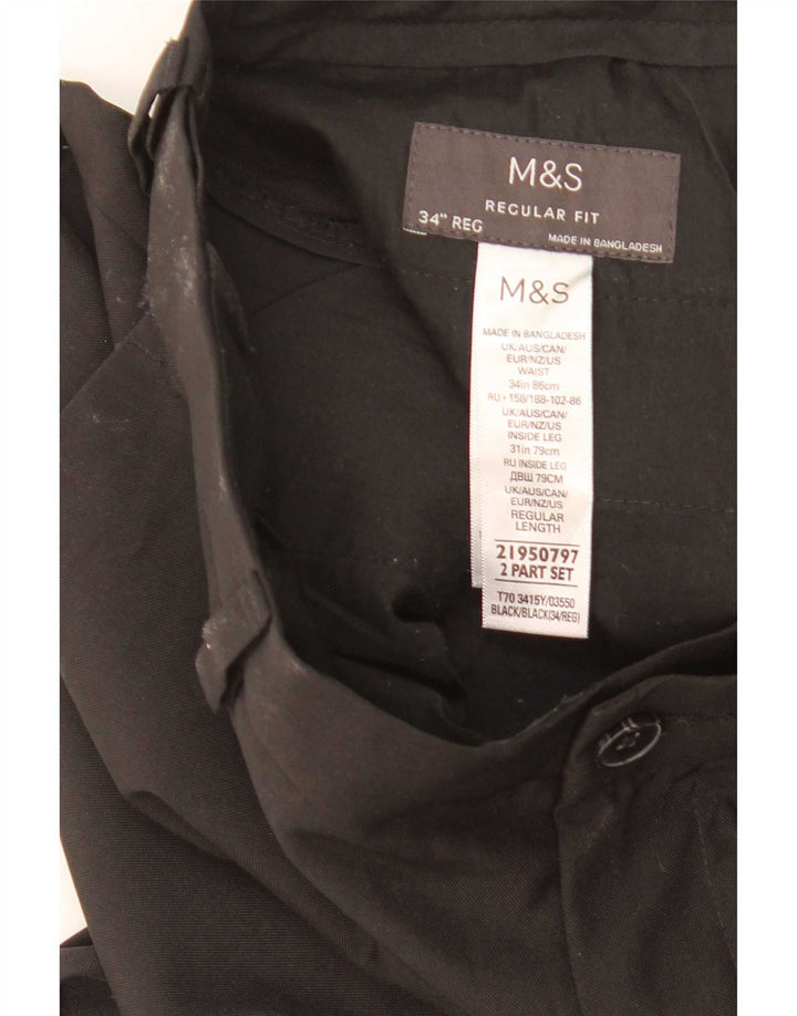 Marks & Spencer Mens Straight Regular Fit Chino Trousers W34 L31 Black